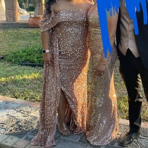 Sequin formal gown in the color peach